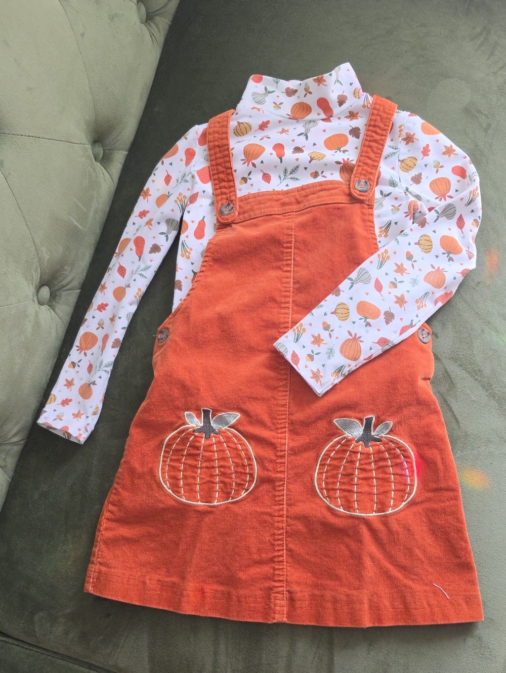 Isaac Mizrahi Orange Pumpkin Pinafore with White Pumpkin-Print Tee